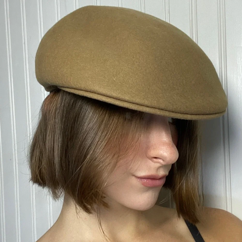 True Vintage Preppy Country Gentleman Tan Wool Flat Cap Ivy Driving Hat Academia
